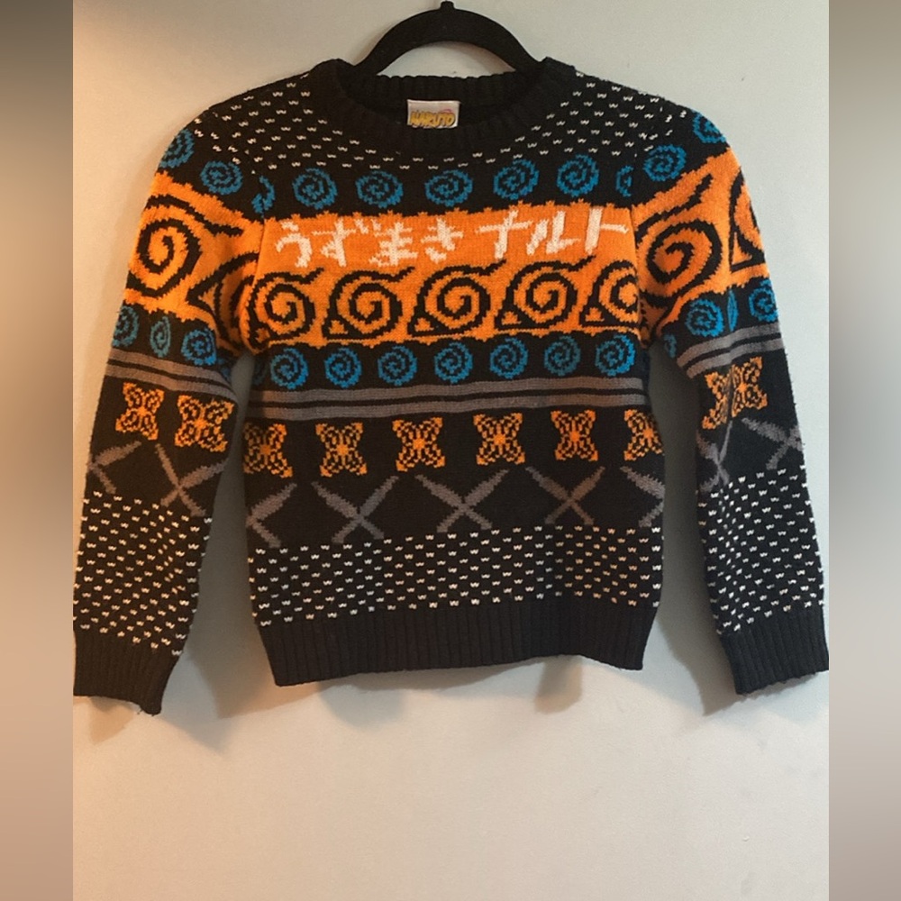 Vintage Naruto Crewneck Sweater - Black with Orange & Blue Motifs